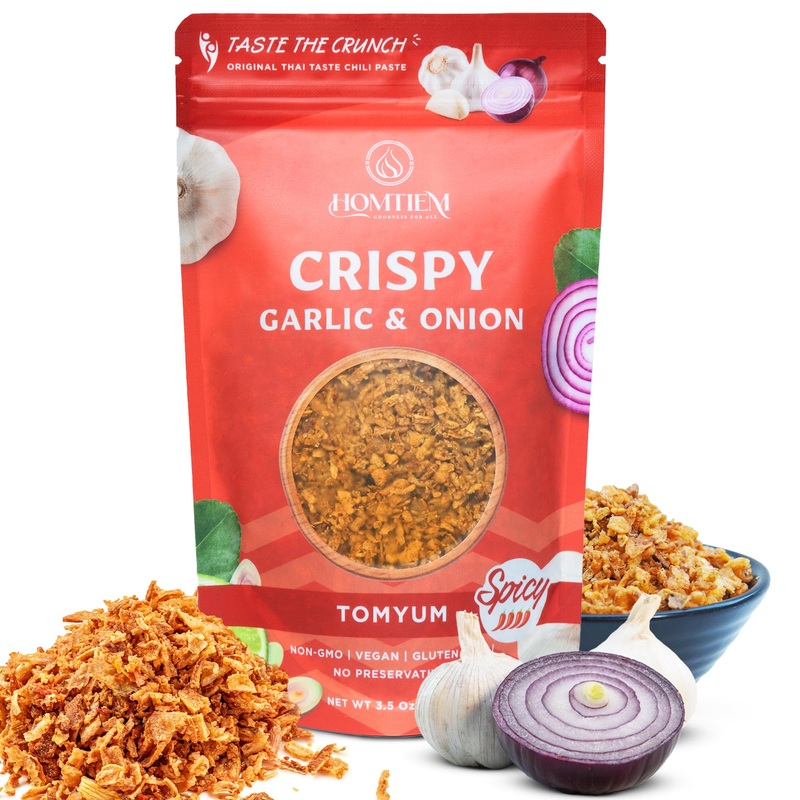 Homtiem Crispy Garlic & Onion : Tomyum 3.5 Oz., Spicy, Versatile Seasoning, All-Natural, Non-Gmo, Vegan & Gluten-Free, Ready-To-