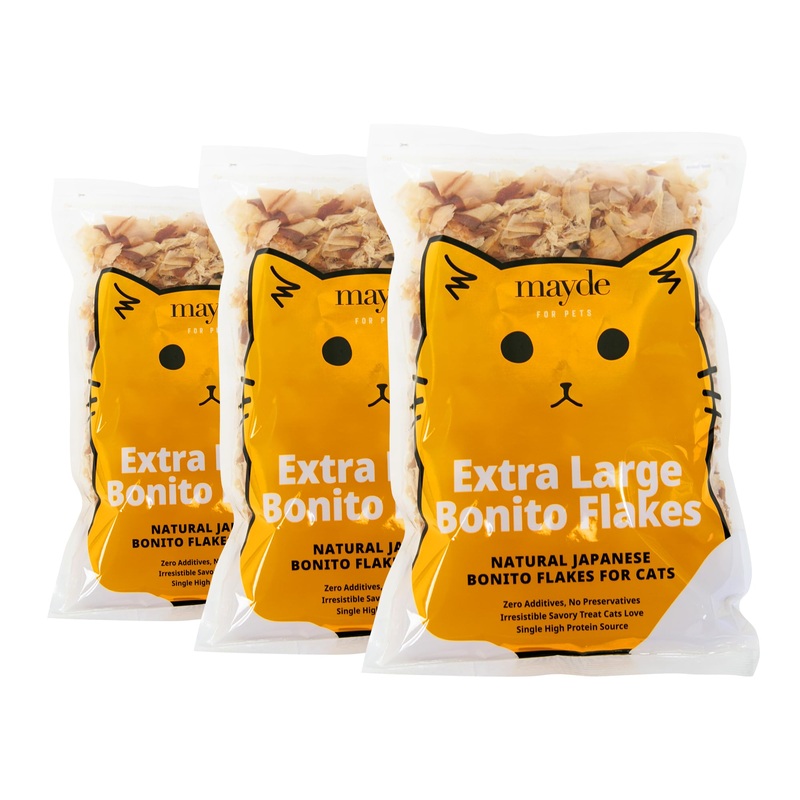 Mayde Bonito Flakes For Cats & Dogs, All-Natural High-Protein Treats, Extra Large 4Oz Bag, 3-Pack