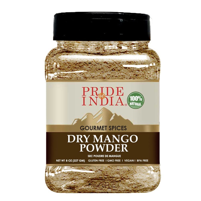 Pride Of India - Pack Of 6 - Dry Mango Powder 8 Oz (226.79 Gm) Medium Dual Sifter Jar | Amchur For Flavor And Taste | Gourmet In