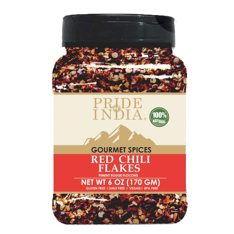 Pride Of India - Pack Of 6 - Red Chili Flakes - Gourmet Spice/Culinary-Pleasant Heat/Distinct Flavor & Aroma-Sprinkle Onto Pizza