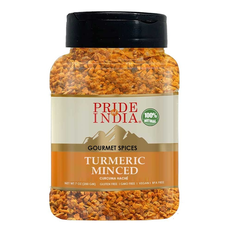 Pride Of India - Pack Of 6 - Turmeric Minced Whole - Gourmet Spice - Curcumin Rich Properties - No Additives Gluten - Easy To Us