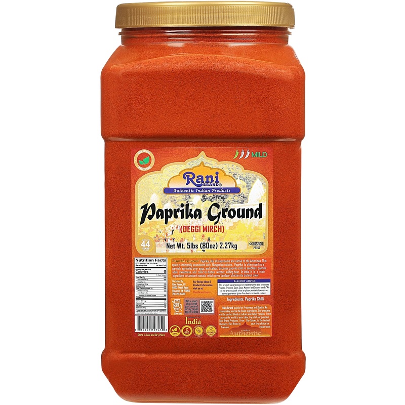 Rani Paprika (Deggi Mirch, Low Heat) Spice Powder, Ground 80Oz (5Lbs) 2.27Kg Bulk Pet Jar ~ All Natural, Salt-Free | Vegan | No