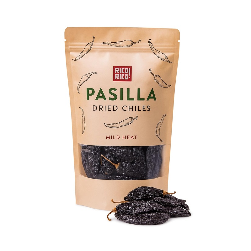 Rico Rico Dried Pasilla Chile Peppers 16 Oz - Premium Pasilla Chiles Secos For Authentic Mexican Recipes - Mild Heat, Resealable