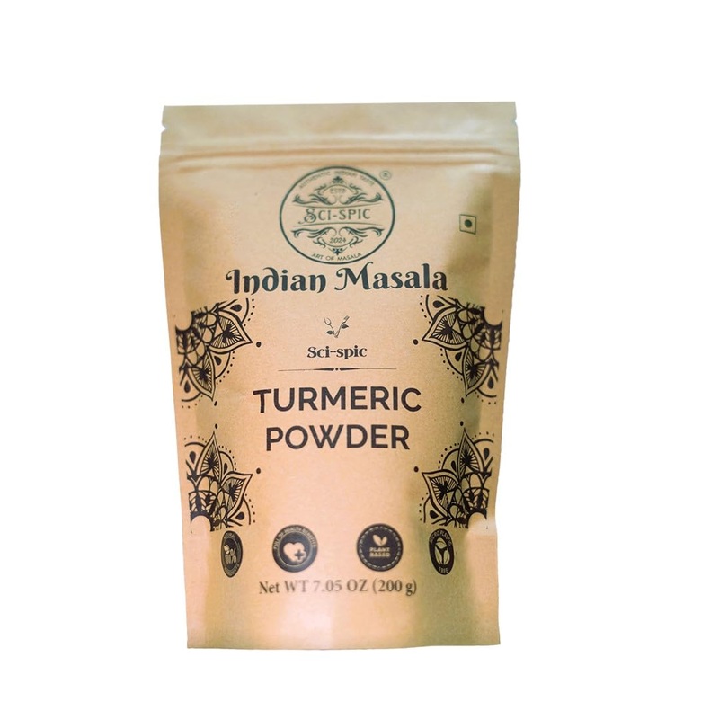 Sci-Spic Indian Masala Turmeric Powder, 7.05 Oz (200G) - Resealable Zip Lock Pouch