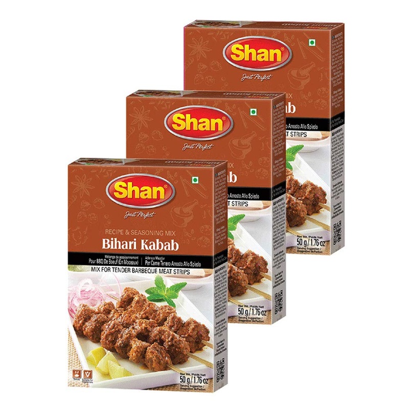 Shan - Bihari Kabab Seasoning Mix, (50G) - Spice Packets For Barbecue Meat Strips (Pack Of 3)