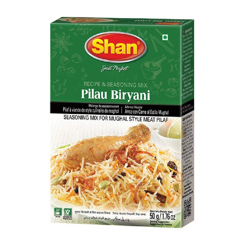 Shan Pilau Biryani Recipe And Seasoning Mix 1.76 Oz (50G) - Spice Powder For Mughal Style Meat Layered Pilaf - Suitable For Vege