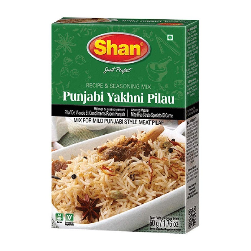 Shan Punjabi Yakhni Pilau Recipe And Seasoning Mix 1.76 Oz (50G) - Spice Powder For Mild Punjabi Style Meat Pilaf - Suitable For