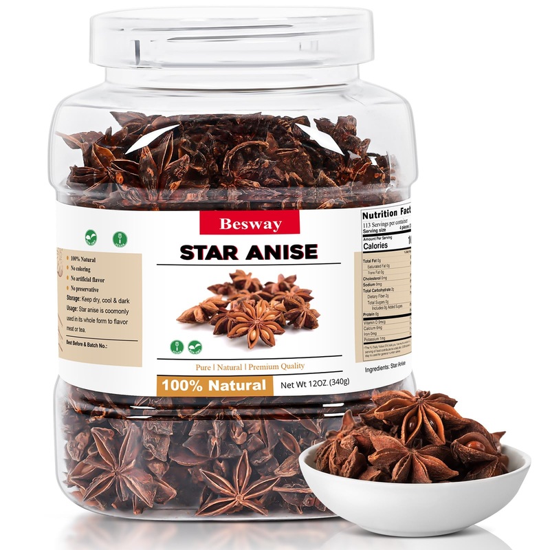 Besway Chinese Star Anise 12 Oz, Whole Star Anise, Fresh, Pure And Dried Anise Pods, Great For Cooking, Baking And Tea (340G)