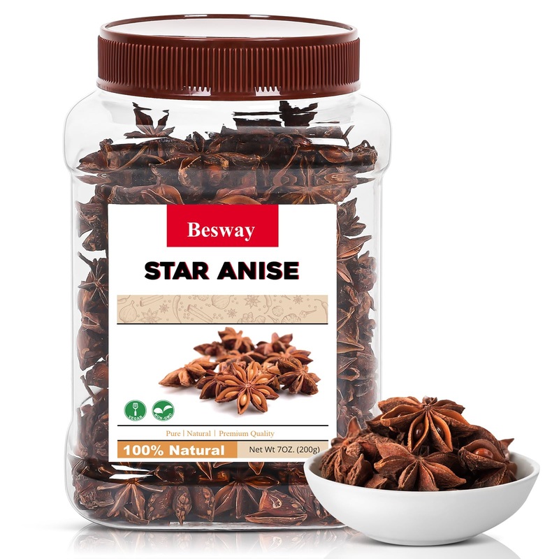 Besway Chinese Star Anise 7 Oz, Whole Star Anise, Fresh, Pure And Dried Anise Pods, Great For Cooking, Baking And Tea (200G)