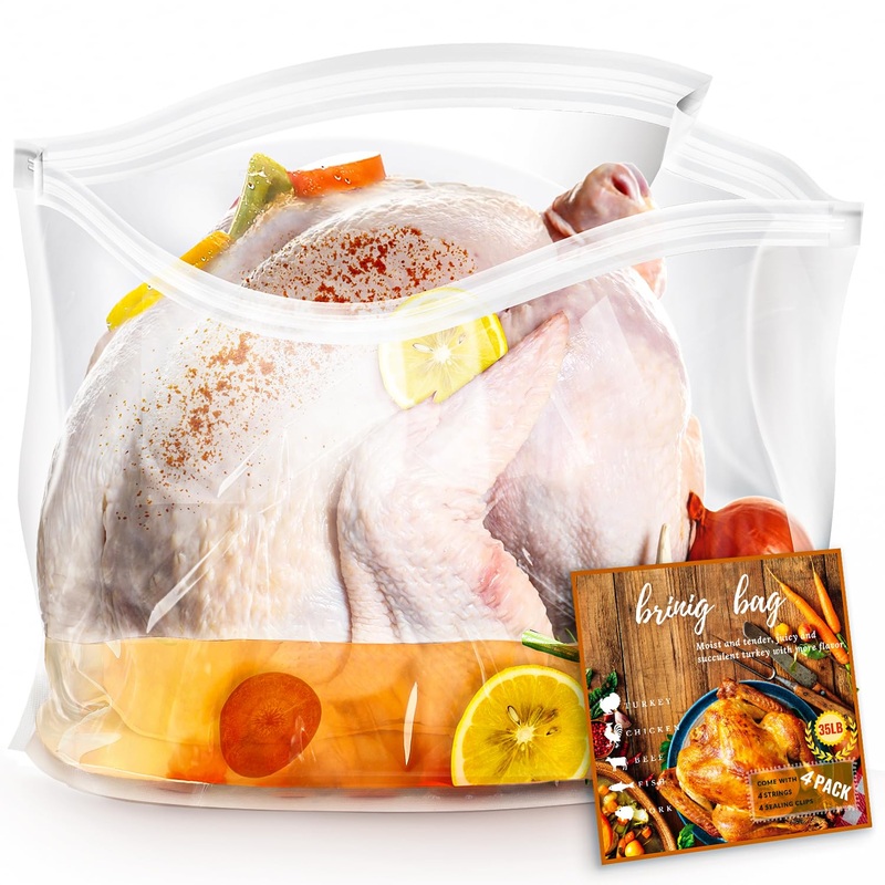 Brining Bags For Turkey, 4 Pack, 26''22'', Extra Large Holds Up To 35Lb, Thickened With 4 Cotton Strings, Double Zip-Lock Seal F
