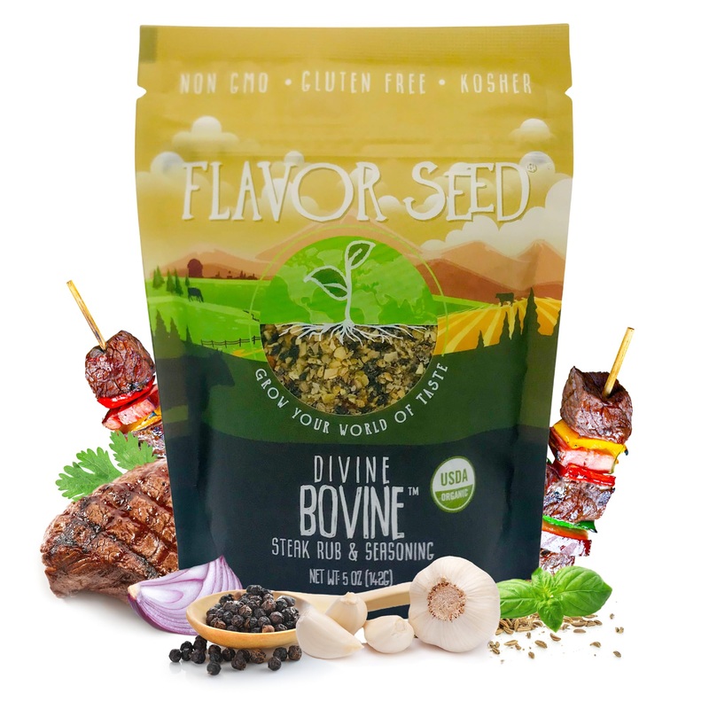 Flavor Seed Divine Bovine Organic Steak Seasoning & Rub, Gourmet Spice Blend For Cooking & Grilling Steak, Pork & Vegetables. Ca