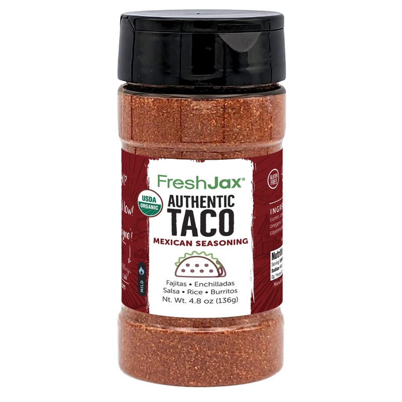 Freshjax Premium Gourmet Spices And Seasonings (Organic Taco Seasoning: Mexican Blend) Large 4.8 Oz Gift Box Included