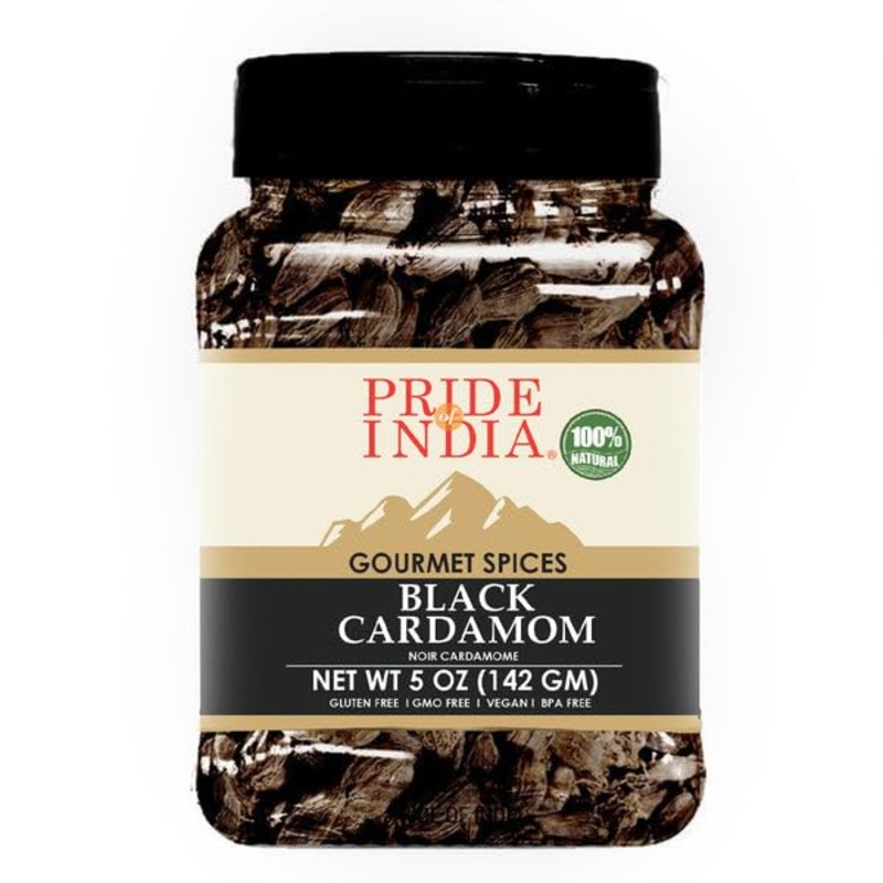 Pride Of India - Pack Of 6 - Black Cardamom Whole 5 Oz (142 Gm) - Cardamom Pods - Firm & Smoky Flavor - Freshly Dried - Ideal Fo