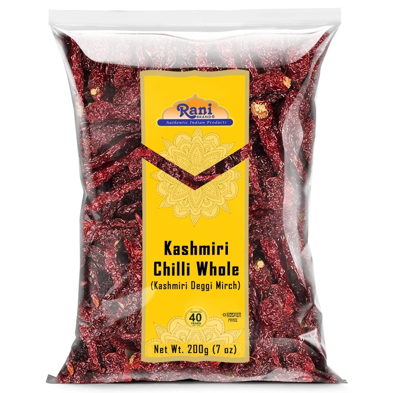Rani Kashmiri Chilli Whole (Deggi Mirch, Low Heat) 7Oz (200G) ~ Natural | Salt-Free | Vegan | No Colors | Gluten Friendly | Non-