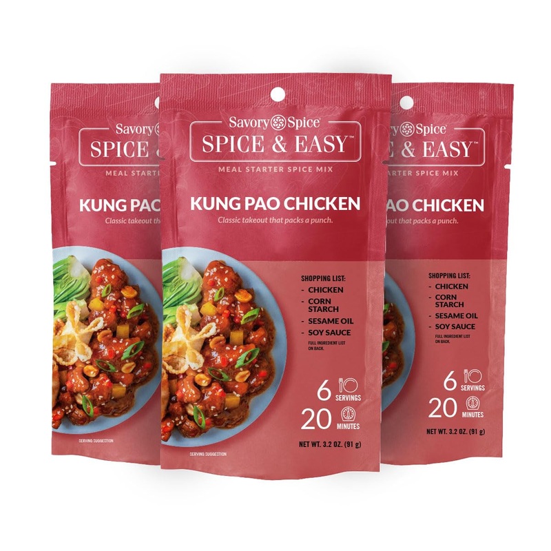 Savory Spice Kung Pao Chicken 3-Count Spice & Easy Meal Starter Spice Mix | Quick Kung Pao Chicken Kit & Seasoning Mix (3-Count