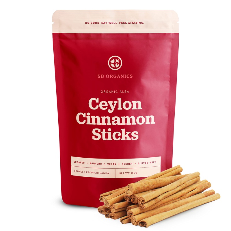 Sb Organics Ceylon Cinnamon Sticks - 8 Oz Bag Of Organic Alba Grade Non-Gmo Vegan Kosher True Cinnamon Stick From Sri Lanka - Fr