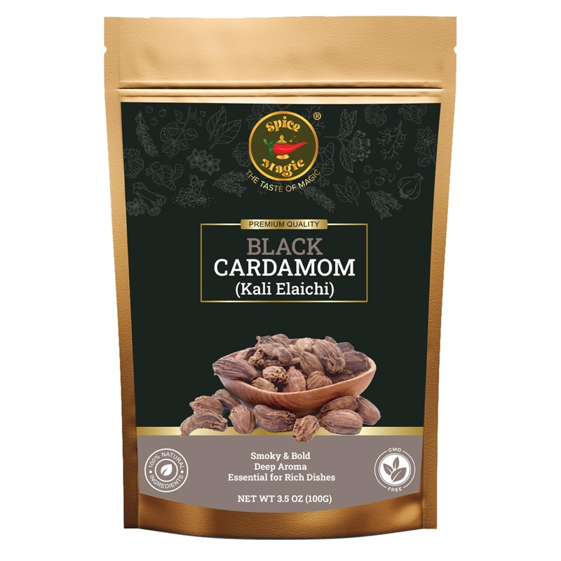 Spice Magic Herbs & Spices ~ 100% Pure, Aromatic & Natural I Gluten-Free I Non-Gmo I Indian Origin (3.5Oz (100G), Black Cardamom