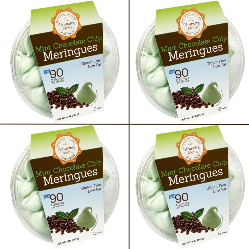4 Pack Krunchy Melts Original Meringue Cookies | Mint Chocolate Chip Flavor 4-Pack | Only 90 Calories Per Serving | Low Fat, Glu