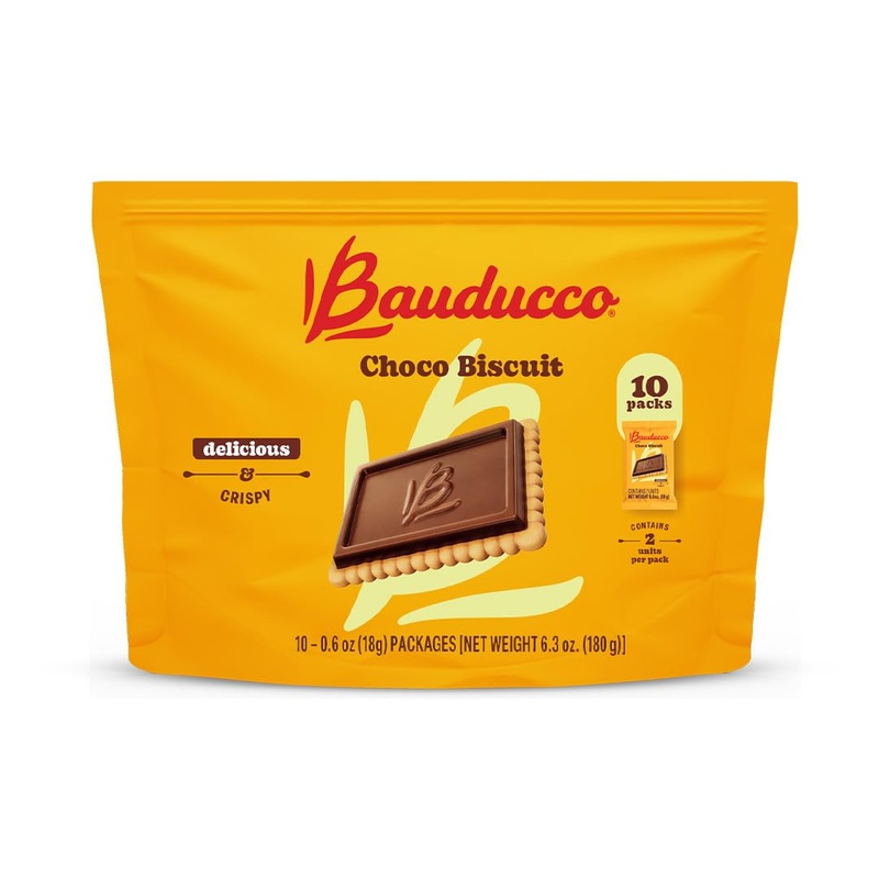 Bauducco Choco Biscuit Pouch, 6.3Oz (Pack Of 10) - Crispy & Delicious Cookies, Individually Wrapped For Snacks, Dessert & Lunch