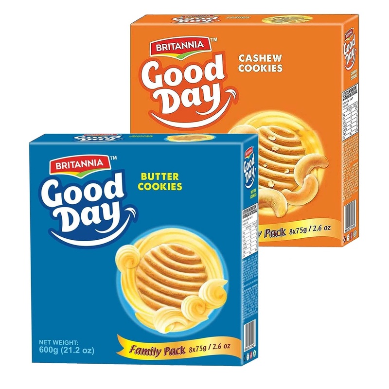 Britannia Good Day Cashew & Butter 21.2Oz (600G) Combo Pack - Breakfast & Tea Time Snacks - Delicious Grocery Cookies (Pack Of 1
