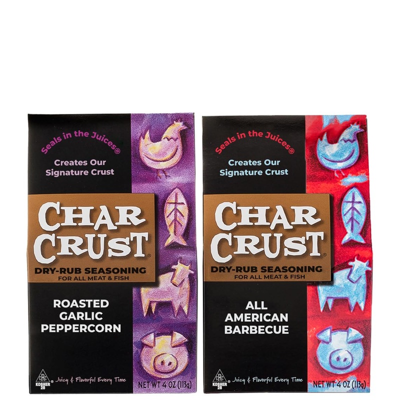 Char Crust Dry-Rub Seasoning, Popular Assortment, 4 Ounce (2-Pack, Barbecue And Roasted Garlic Peppercorn)