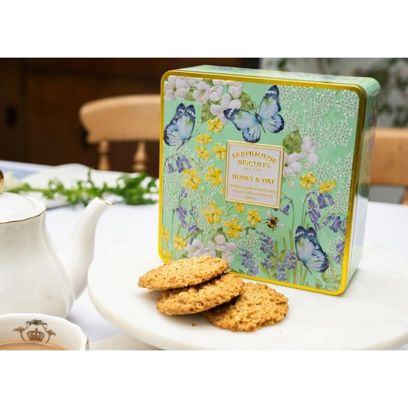 Farmhouse Biscuits, Spring Honey & Oat British Cookies In Decorative Tin, Imported, 10.5 Oz