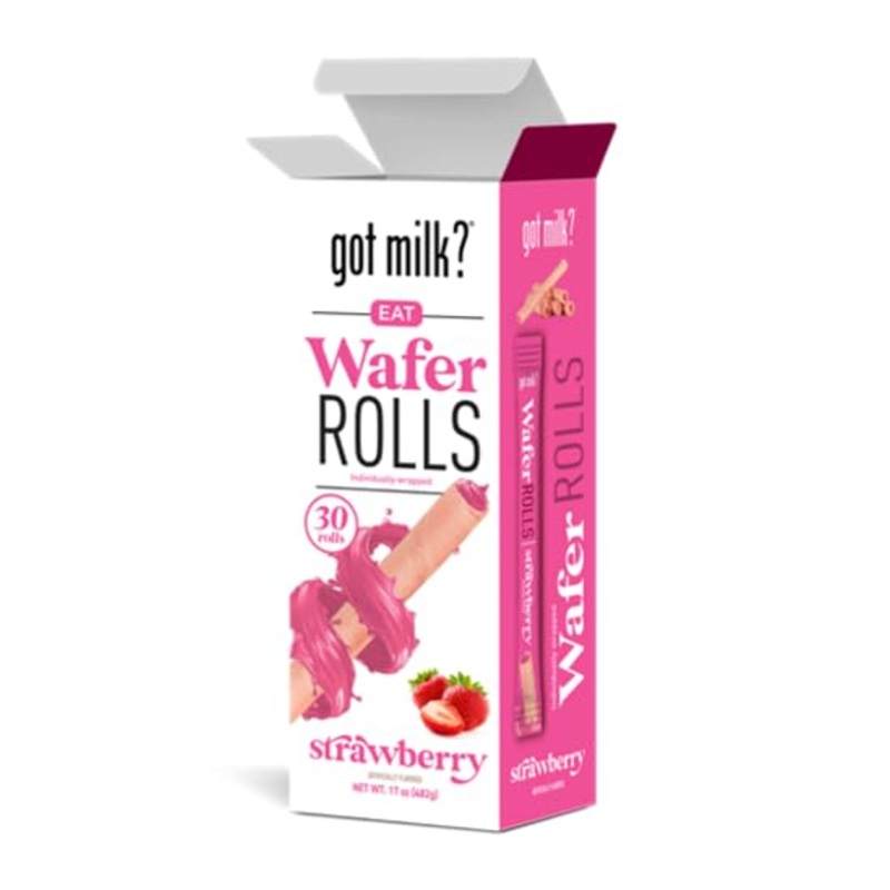 Got Milk Wafer Rolls, Strawberry, 17-Ounce Box With 30 Rolls, Individually Wrapped Rolled Wafer Spirals With Filling, Strawberr