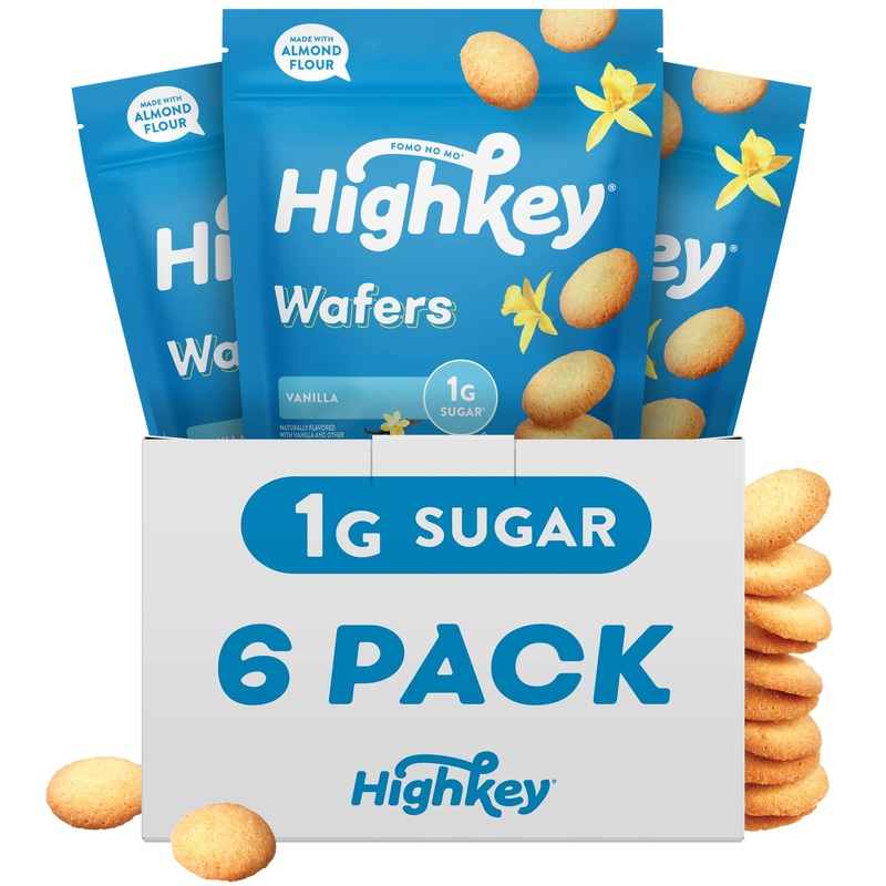 Highkey Gluten Free Vanilla Wafer Cookies - 6Pack Low Carb Keto Snack Sugar Free Dessert Diabetic Snacks Healthy Diet Friendly F