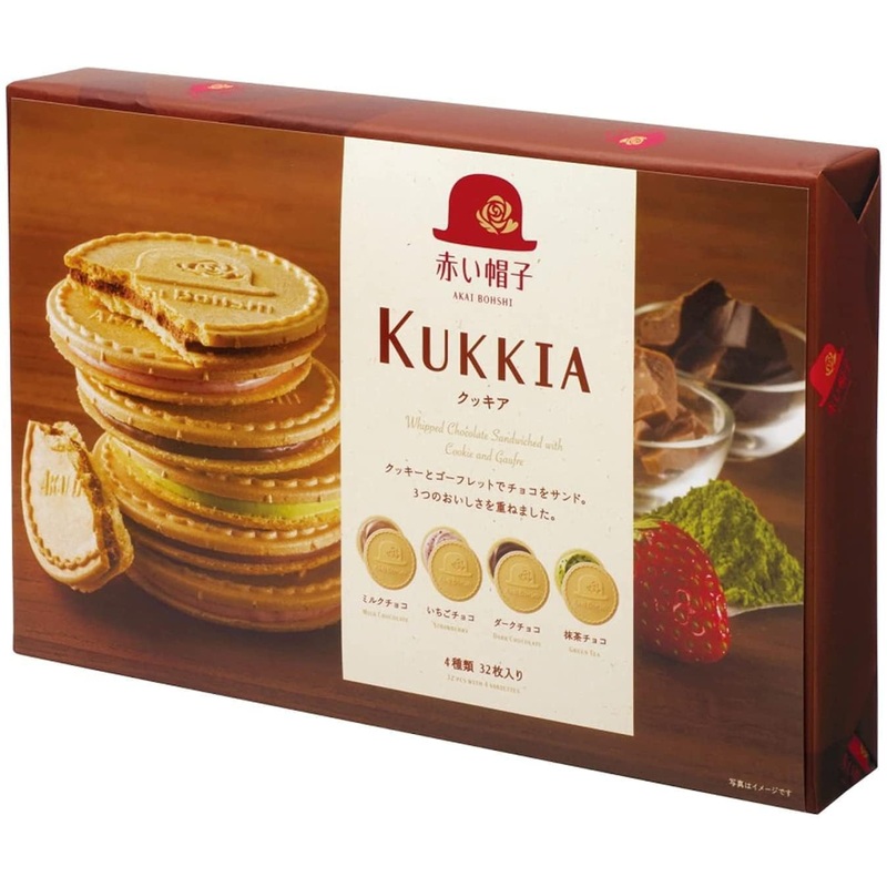 Kukkia Cookies 32 Pieces 4 Flavors Chocolate, Strawberry, Dark Chocolate, Matcha Green Tea