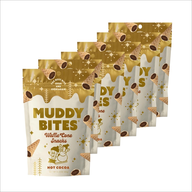 Muddy Bites Waffle Cone Snacks Bite Sized Chocolate Filled Waffle Cones For Snack Or Dessert, Hot Cocoa, Made With Cane Sugar, N