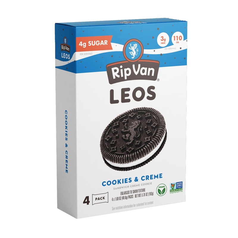 Rip Van Leos - Cookies And Cream Sandwich Cookies - Low Sugar And Low Carb Snack - Diabetic And Vegan Snacks - 4 Packs Of 1.69Oz