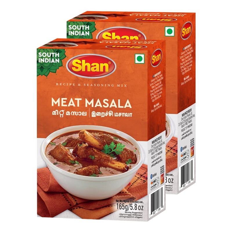 Shan Meat Masala Recipe & Seasoning Mix 165G (5.78Oz) Pack Of 2 - Spices Blend For South Indian Curry - Suitable For Vegetarians