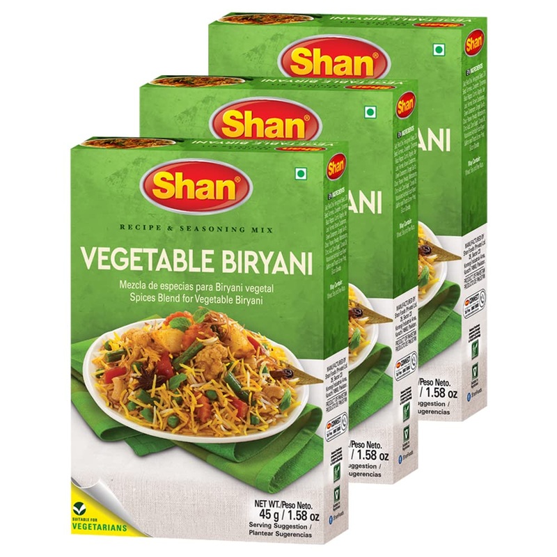 Shan Vegetable Biryani Recipe & Seasoning Mix 45G (1.58Oz) Pack Of 3 - Spices Blend For Vegetable Biryani - Suitable For Vegetar