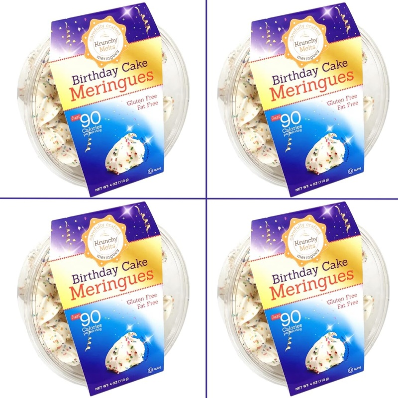 4 Pack Krunchy Melts Original Meringue Cookies | Birthday Cake Flavor 4-Pack | Only 90 Calories Per Serving | Fat Free, Gluten F