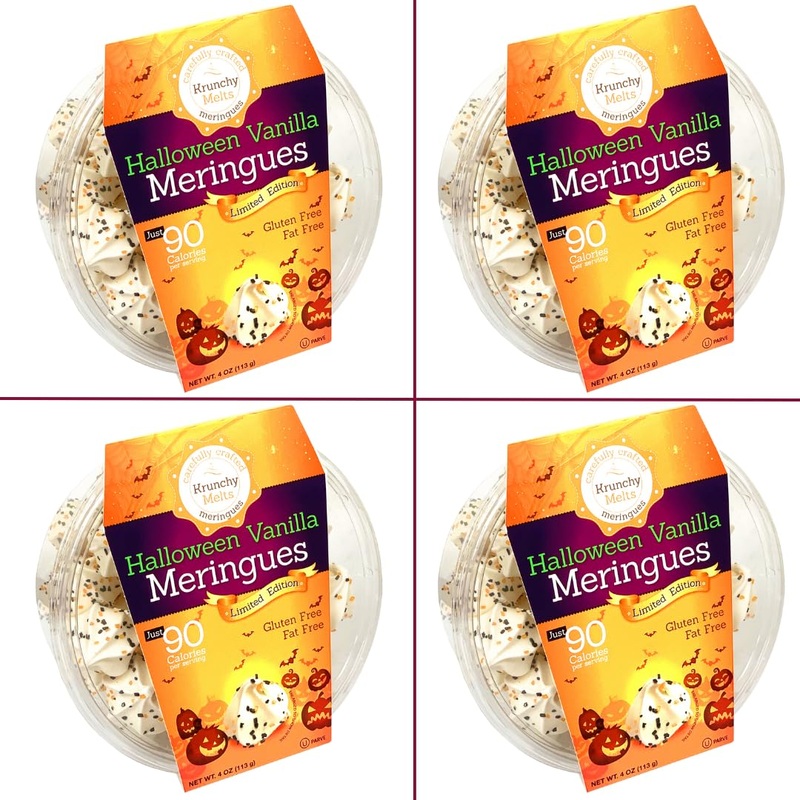 4 Pack Krunchy Melts Original Meringue Cookies | Halloween Vanilla 4-Pack | Only 90 Calories Per Serving | Fat Free, Gluten Free