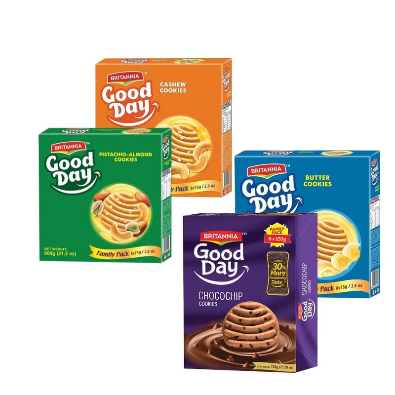 Britannia Good Day Variety Pack - Rich And Delicious Chocolate Chip - Combo Pack - Breakfast & Tea Time Snacks (Pack Of 1 Each)