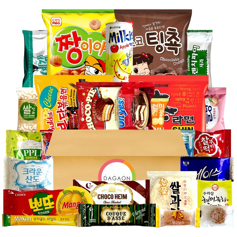 Dagaon Delightful Korean Snack Box 28 Count - Tasty Korean Snacks And Foods Including Chips, Biscuits, Cookies, Pies, Candies, D