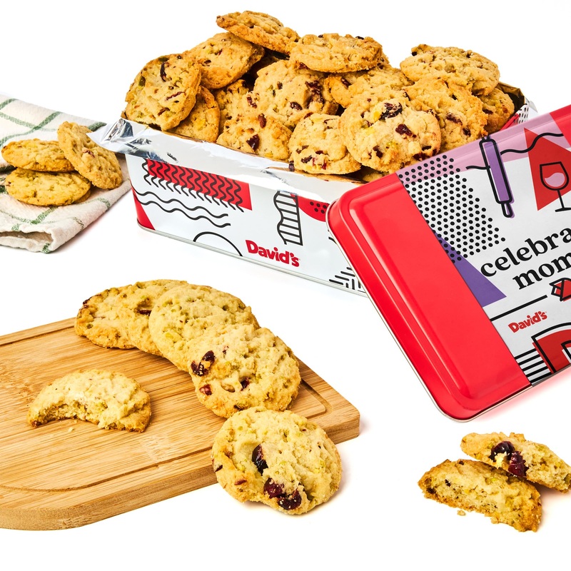 David'S Cookies Celebrate Moms Cranberry Pistachio Biscuits Sweet Sampler Tin - Irresistible Crunch, Snacks And Bakery Treats -