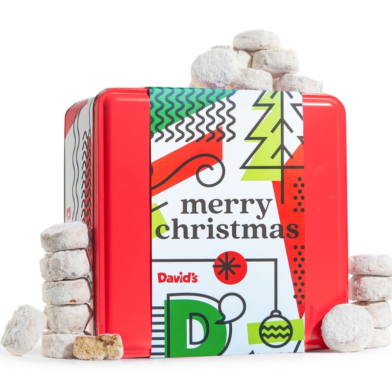 Davids Cookies Butter Pecan Meltaways Flavored Cookies With Crunchy Pecans In A Merry Christmas Themed Tin Gift Box - Deliciousl
