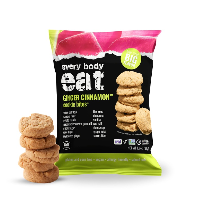 Every Body Eat Crunchy Cookie Bites, Gluten & Dairy Free, Vegan, School Safe Lunch Snacks, Single Serve (Pack Of 20) (Ginger Cin