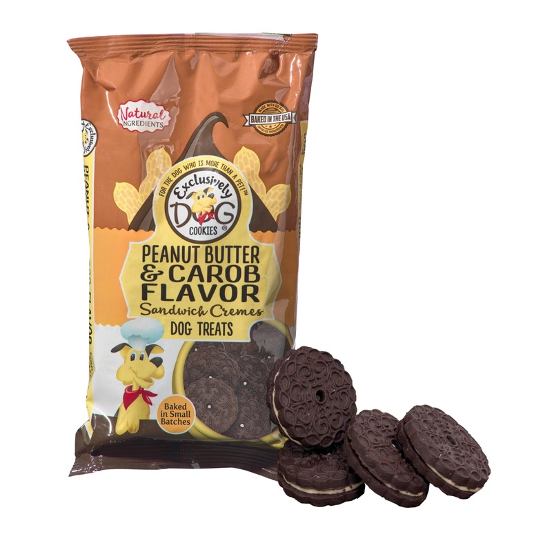 Exclusively Dog Carob & Peanut Buter Sandwich Cremes Cookies - All Natural Dog Treats, No Animal Byproducts, Baked In The Usa, I
