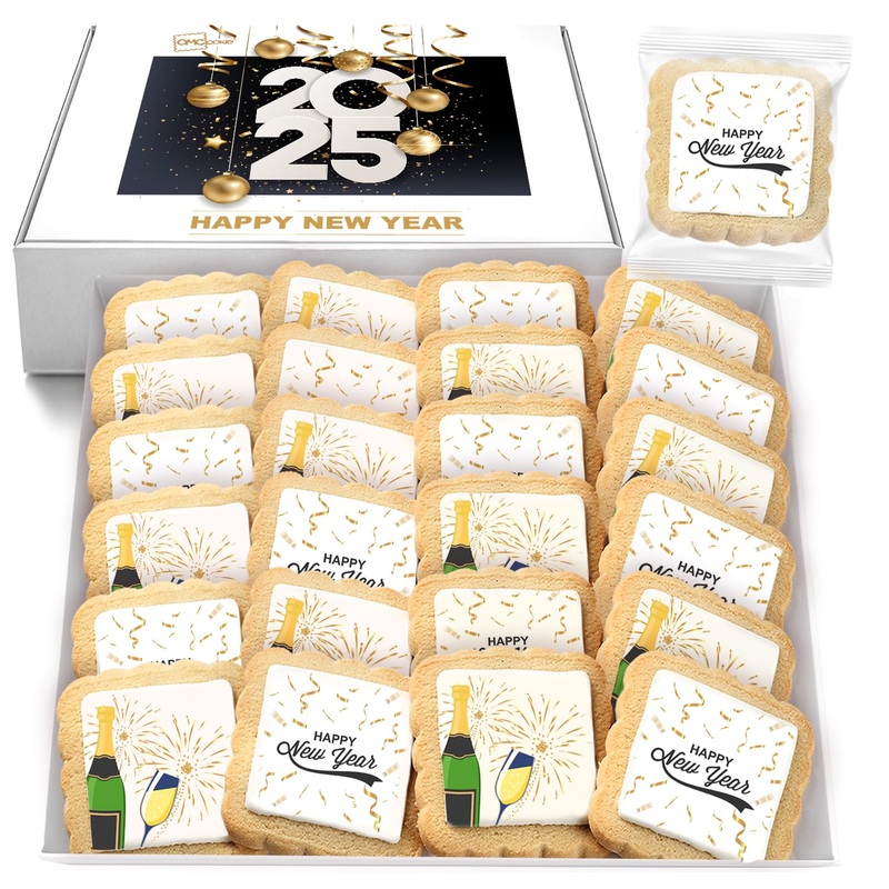 Happy New Years Cookies Individually Wrapped Treats 2025 Gift Theme Party Favors 24 Pack Bulk For Party Sugar Cookie Snacks