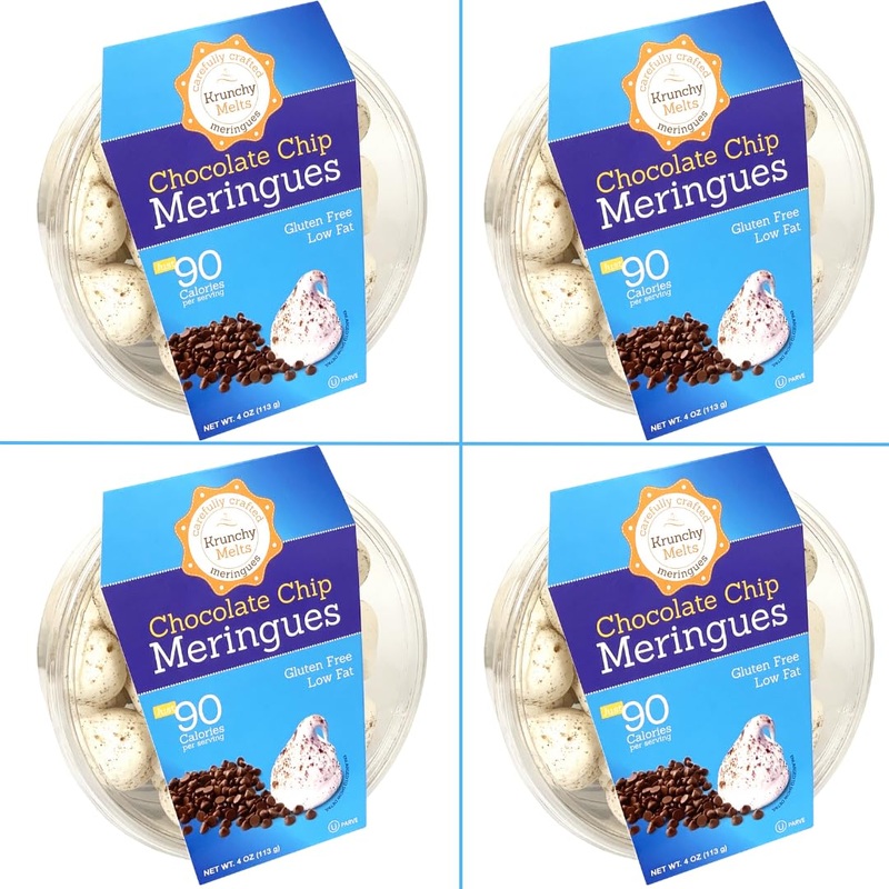 Krunchy Melts Original Meringue Cookies, Chocolate Chip, 4 Pack, 90 Calories, Low Fat, Gluten Free, Dairy Free (4 Oz)