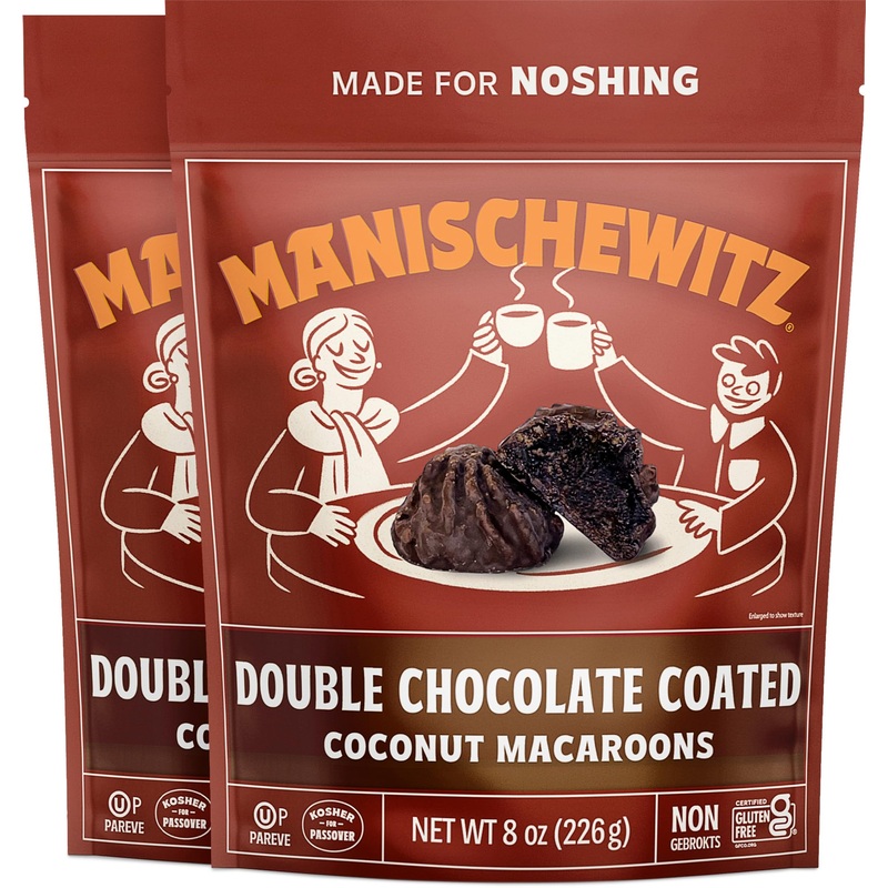 Manishewitz, Double Chocolate Coated Coconut Macaroons 8Oz (2 Pack) Resealable Bag, Dairy Free, Gluten Free, Kosher (Including P