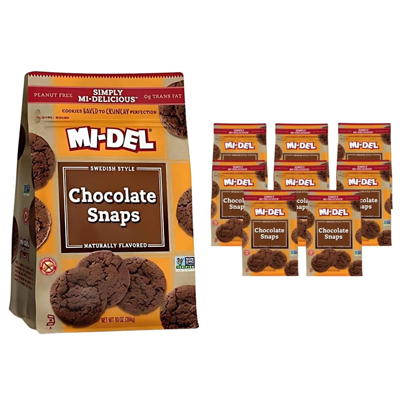 Mi-Del Chocolate Snaps Cookies - Crunchy Chocolate Cookies - Non-Gmo Certified, 0G Trans Fat, Healthy Cookies (Pack Of 8)