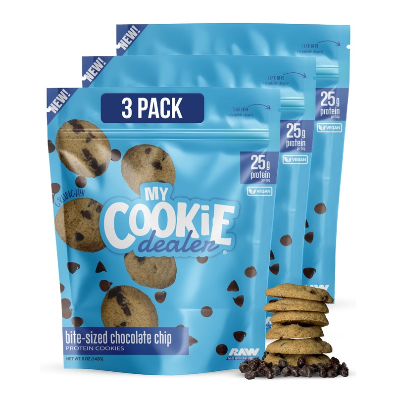 My Cookie Dealer Protein Cookies, Bite-Sized Crunchy Chocolate Chip (5Oz, Pack Of 3) - 25G Protein Per Bag - Individually Wrappe