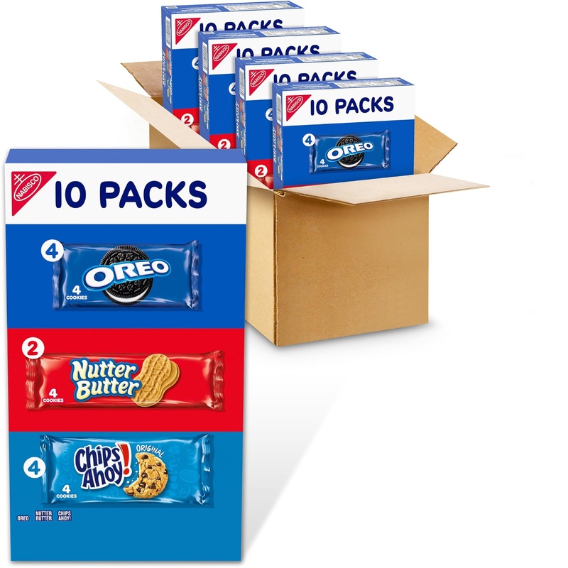 Nabisco Cookies Variety Pack, Oreo, Nutter Butter, Chips Ahoy!, 40 Snack Packs (4 Cookies Per Pack, 4 Boxes)