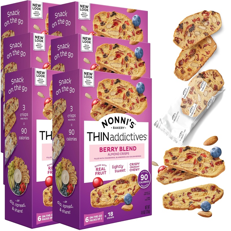 Nonni'S Thinaddictives Almond Thin Cookies - 6 Boxes Berry Blend Almond Cookies - Almond Cookie Thins W/Cranberries Blueberries