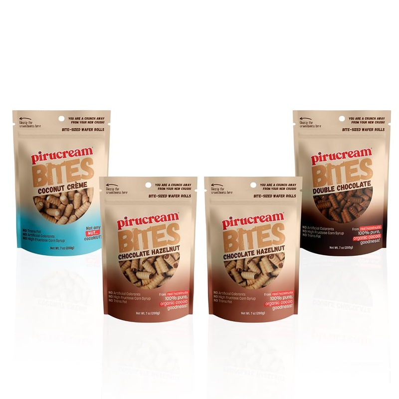 Pirucream Bites Wafer Rolls Bundle - 2 Hazelnut Chocolate 1 Double Chocolate 1 Coconut Creme Filled Crispy Rolled Wafers Snack S