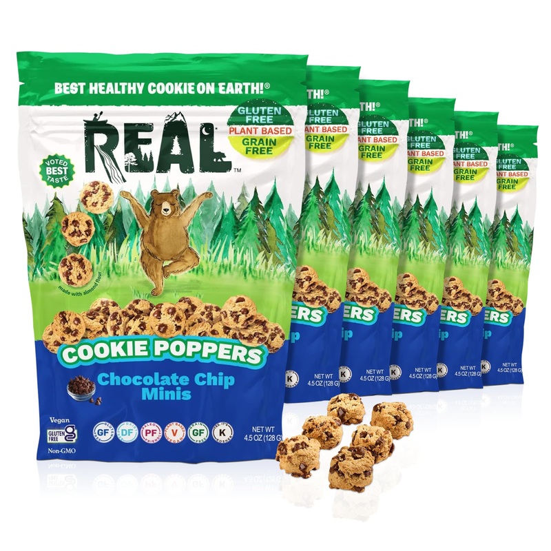 Real Chocolate Chip Mini Cookie Poppers - Bite-Sized Gluten Free Semi Soft Baked Cookies - Dairy Free, Vegan, Kosher, Paleo - De
